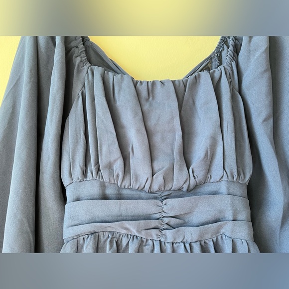 SHEIN Frenchy Knot Back Lantern Sleeve Ruffle Hem Dress - Picture 5 of 6